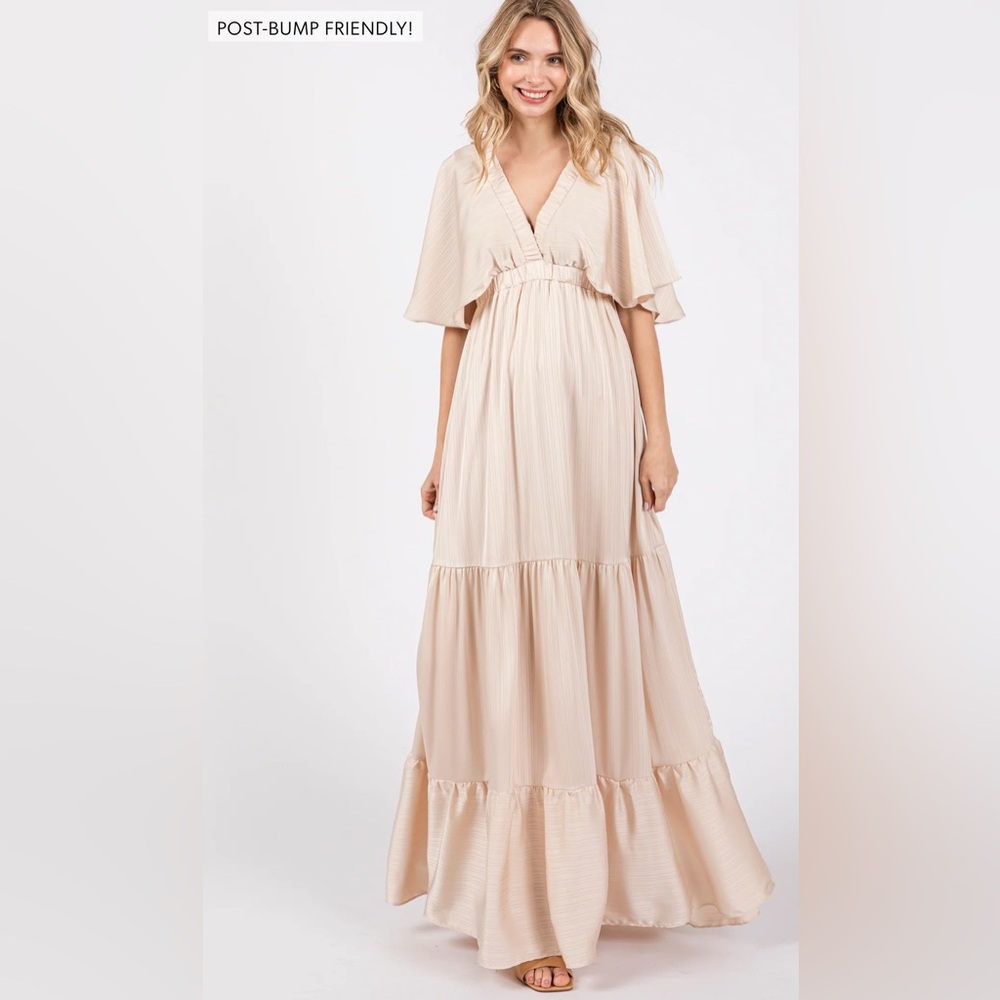 Pinkblush pinstripe satin ruffle flutter maxi dress nwt - Picture 4 of 5